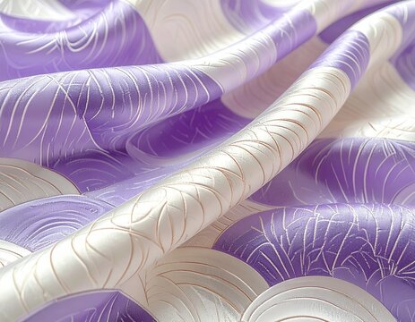Purple and white Japanese shippo cloisonne pattern on silk fabric