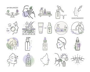 Fototapeta premium Line art skin care routine icons or Minimalist face care steps icons