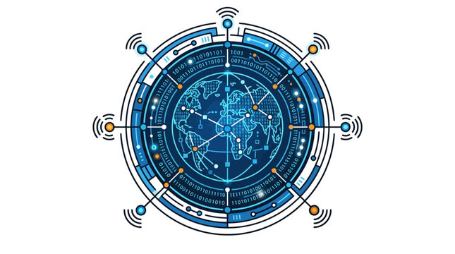 Global Network Technology: Earth Globe Connected by Digital Network and Wi-Fi Signals