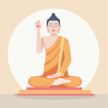 施無畏印を結び保護を意味する仏陀の立像イラスト