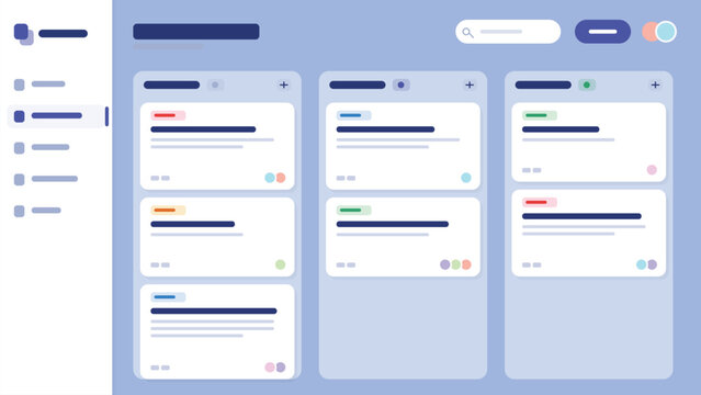 Project Management Kanban Board Dashboard Flat Minimalist Illustration UI UX Design Interface for Productivity and Team Collaboration Business Software Platform