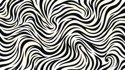 Fototapeta premium Black and cream abstract wavy animal print pattern background