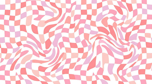 Pink and Lavender Psychedelic Wavy Checkerboard Abstract Background