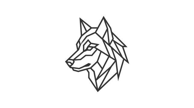 Geometric wolf head profile line art mascot icon.