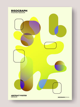 Abstract risograph poster template with fluid organic shapes and trendy colors