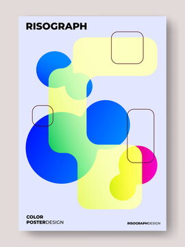 Abstract risograph poster design template with vibrant colorful fluid shapes