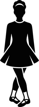 Irish dancer silhouette performing jig with crossed legs in classic costume and headband