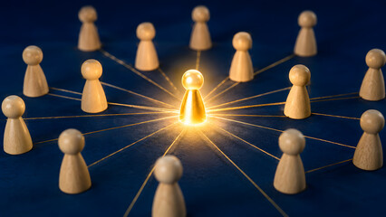 Obraz premium golden leader connecting team members network concept