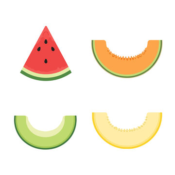 Fresh melon and watermelon slices collection in frutas vector style