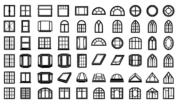 window, silhouette, vector, frame, architecture, building, vintage, modern, gothic, farmhouse, industrial, decorative, pane, house, home, renovation, construction, black, monochrome, isolated, collect