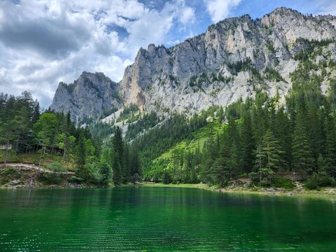 Gr&uuml;ner See Austria with Full Mountain View and Crystal Clear Lake Water
