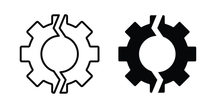 Broken gear icon vector. Simple flat symbol. editable strokes