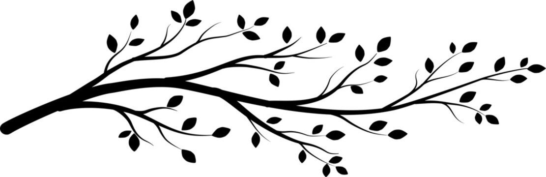 Silhouette Branch with Leaves - Vector Illustration