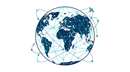 Global Network Connectivity: Earth with Digital Connections and Satellite Orbiting © Axel Mahendra