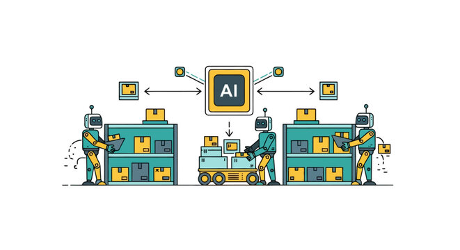 Automated warehouse operations showcase intelligent robotic systems managing inventory flow with artificial intelligence at the core of advanced logistics processes for enhanced efficiency and