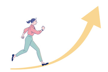 Fototapeta premium 上向きの矢印と笑顔で走る社会人女性