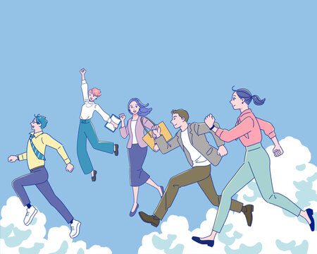 笑顔で走り出す若い社会人たち