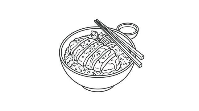 Japanese katsudon pork cutlet rice bowl with chopsticks icon.