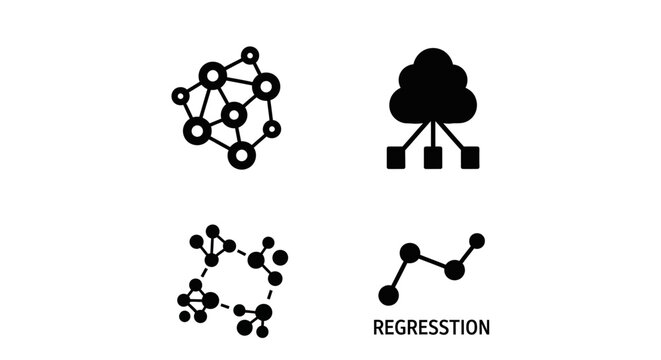 Data Analysis & Network Concepts: Icons for Big Data, Cloud Computing, and Regression