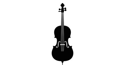 Cello silhouette stands as a vertical musical instrument icon rendered in a flat black style for orchestral and arts branding. © yanto