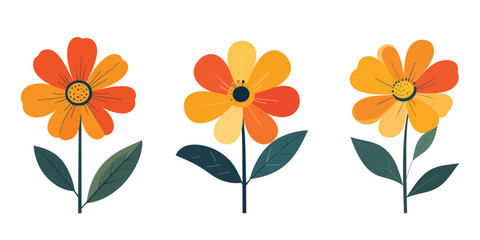 Obraz premium Orange Yellow Flowers on White Background Illustration
