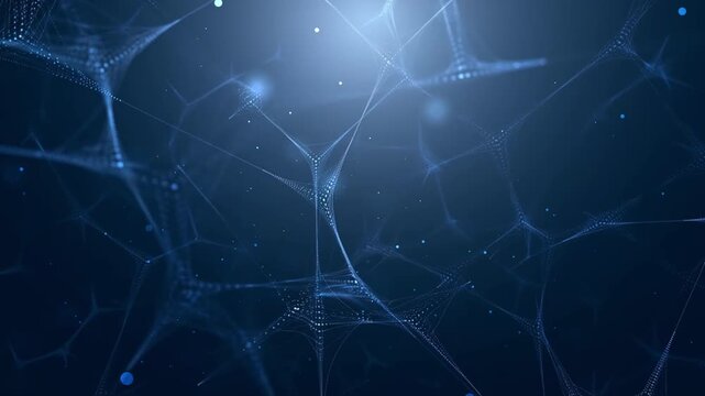 Abstract digital network nodes and glowing light dots connected in a web mesh.