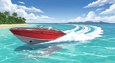 Fototapeta premium Speedboat on blue sea.
