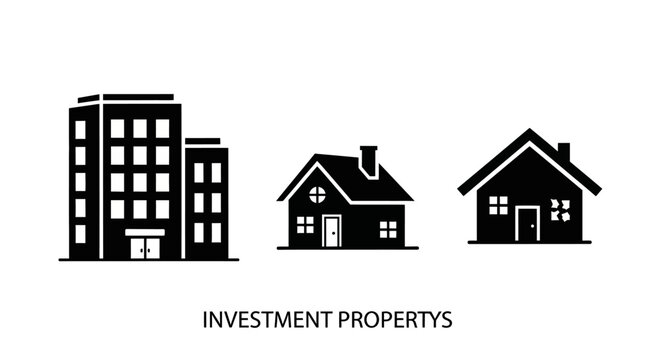 Real Estate Icons: Apartment Building, House, and Cottage - Investment Property