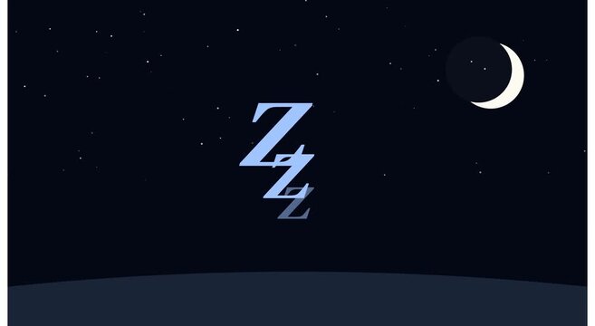 Animated sleeping zzz symbols against night sky and animation