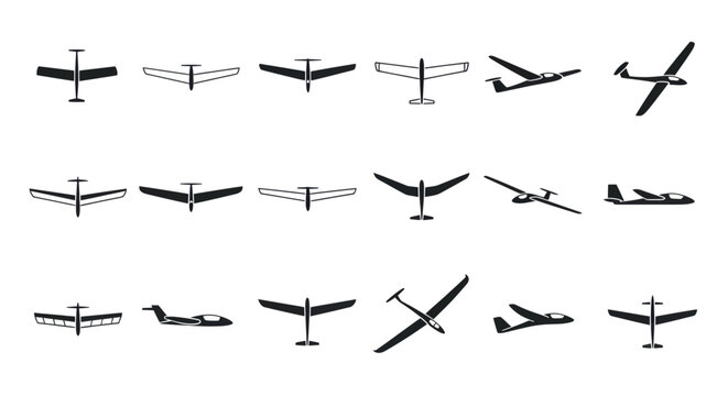 Glider Aircraft Collection: Diverse Silhouettes of Sailplanes and Motorplanes