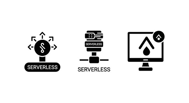 Serverless Computing Icons: Cloud, Database, and Monitor Concepts