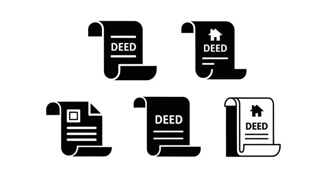 Set of Deed Icons: Property Ownership Document Symbols