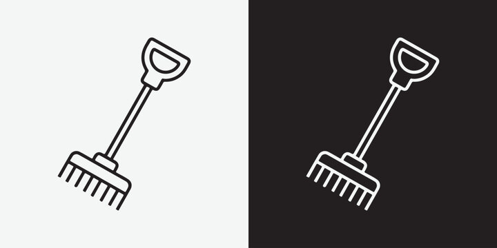 Garden rake line art illustration with black and white variations silhouette