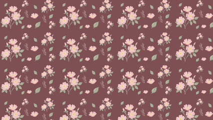 Pink Floral Seamless Pattern on Mauve Background with Vintage Botanical Flowers © Creative Lens Studio