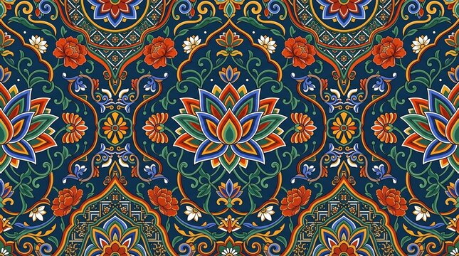 Rich blue korean pattern featuring lotus blossoms and traditional dancheong ornaments, dancheong