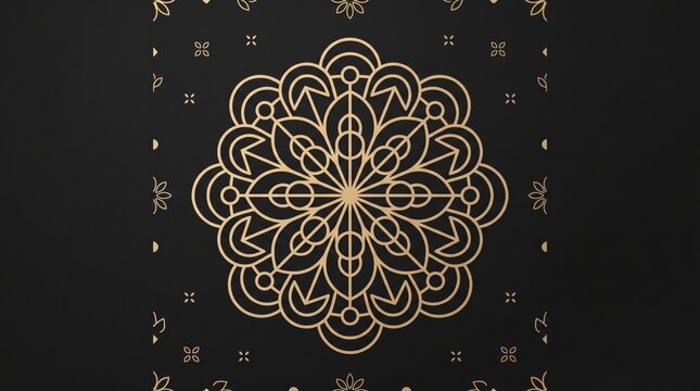 Korean pattern gold mandala geometric floral ornament on black background for luxury branding