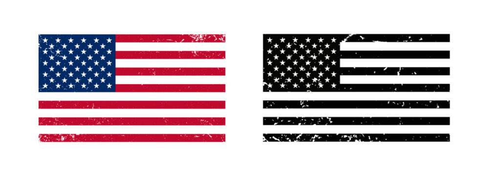 American flag vector collection with vintage grunge texture and patriotic USA designs