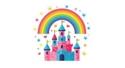 Colorful Pink Castle With Blue Turrets. © Yaskur