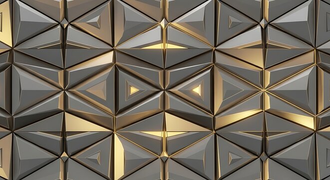 Abstract 3d geometric pattern with metallic silver and gold facets