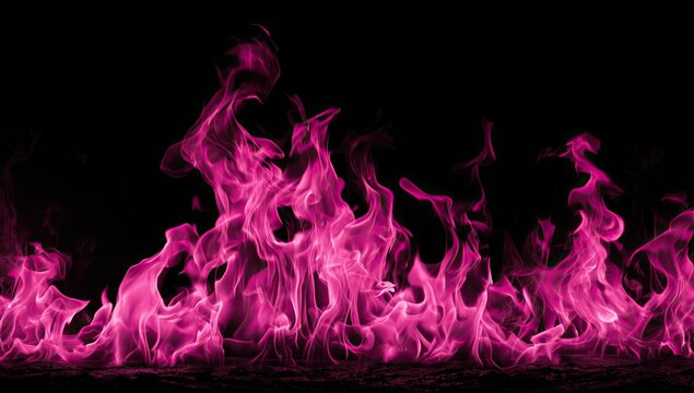 Vivid pink flames against a stark black backdrop. Energetic and dramatic visuals of fire