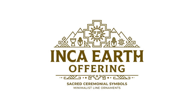 Inca Earth Offering Sacred Symbols, Sun, Mountains, Line Ornaments