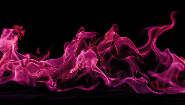 Vivid, pink flames dancing against a stark black backdrop, creating a captivating visual effect