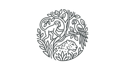 Wildlife animal circle with monkey jaguar and parrot. © Ucul