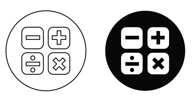 Minimalist calculator icon set, math symbols vector, black and white accounting signs