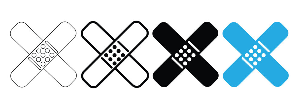 Medical bandage icon set, adhesive plaster cross vector, first aid bandage graphics