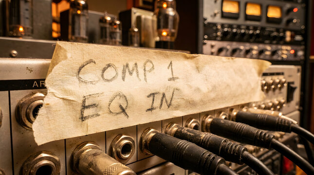 Vintage audio equipment with a note
