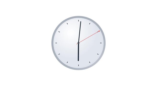 Minimalist wall clock ticking time lapse on white animation