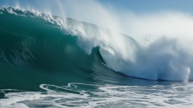 Ocean wave crashing with white foam