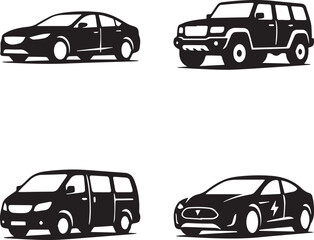 Obraz premium Vehicle icons, car silhouettes, transportation symbols, automotive graphics