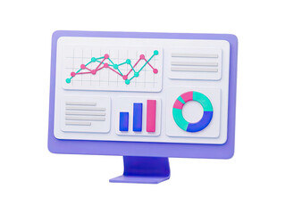 Obraz premium 3D computer screen displaying analytics charts and graphs